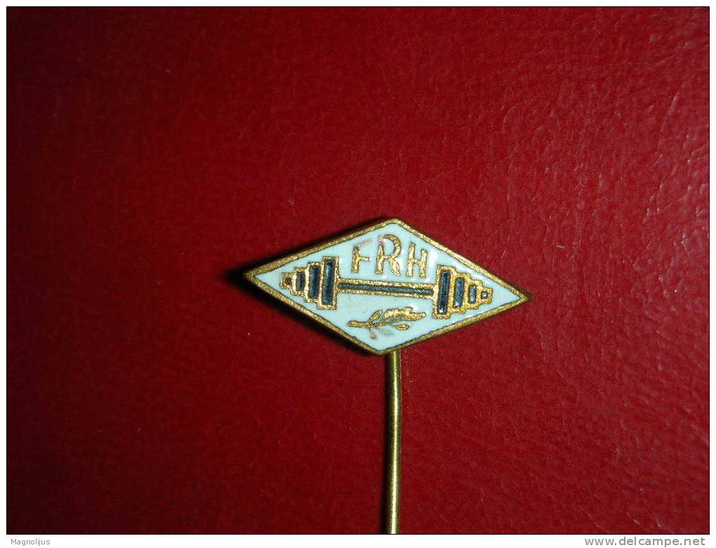 Pins,Badge With Needle,Weightlifting,Hungary?,Enamel,Emaille,Sport,vintage - Pesistica