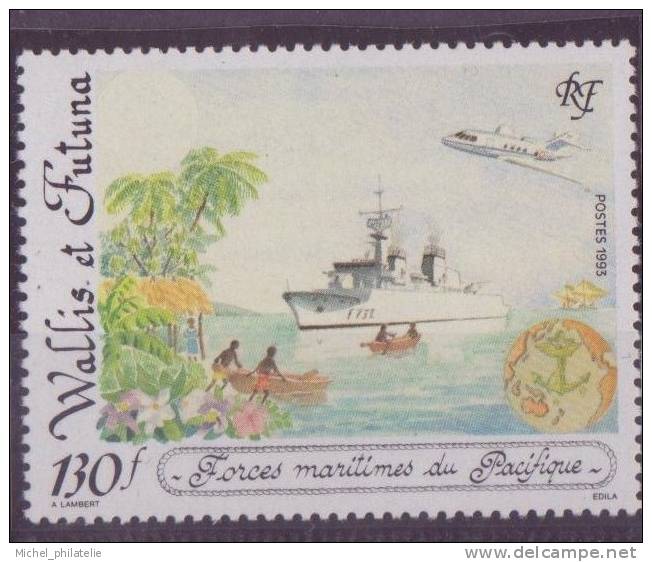 WALLIS ET FUTUNA ° 444** NEUF SANS CHARNIERE PAYSAGE-AVEC PATROUILLEUR ET AVION - Ungebraucht