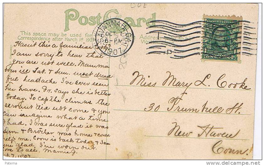 Postal , SAVANNAH -CA.  1907 (Usa) Doble Fechador , Post Card - Lettres & Documents