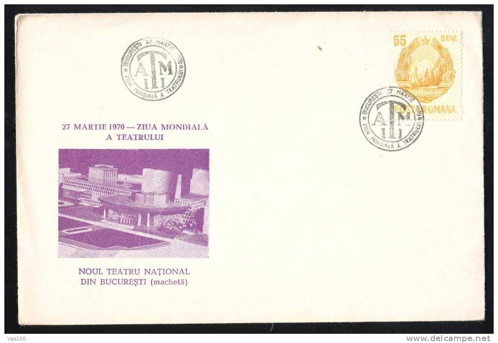 World Theater Day 1970 Very Rare Obliteration On Cover ,Théâtre Bucharest -  Romania - Théâtre