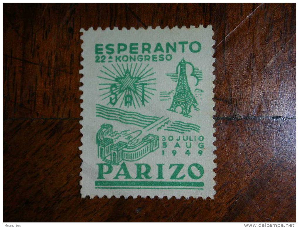 Esperanto,Internacia Lingvo,Vignette,Stamp,Label,Kongreso Paris,France,Congress,vintage - Esperánto