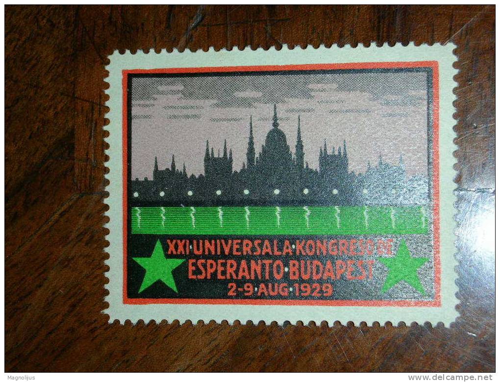 Esperanto,Internacia Lingvo,Vignette,Stamp,Label,Universala Kongreso,Budapest Congress,vintage - Esperanto