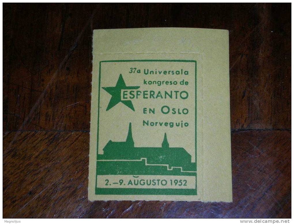 Esperanto,Internacia Lingvo,Vignette,Stamp,Label,Universala Kongreso,Oslo Norway Congress,vintage - Esperanto