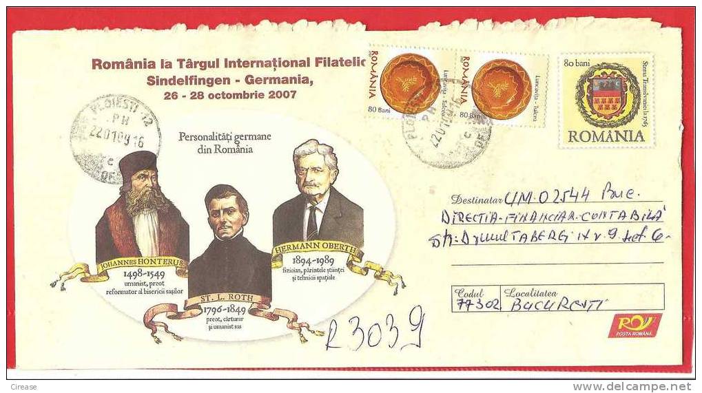 ROMANIA 2007 Postal Stationery Cover. Hermann Oberth, St. Roth, Johannes Honterus - Astronomy