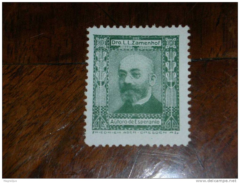 Esperanto,Internacia Lingvo,Vignette,Stamp,Label,Dr.L.L.Zamenhof,Autor Of The Language,vintage - Esperanto