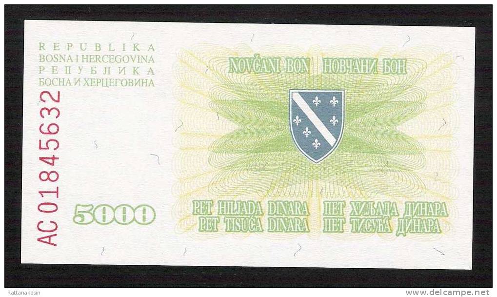 BOSNIA  HERZEGOVINA P16a  5000  DINARA  1993 #AC     UNC. - Bosnien-Herzegowina