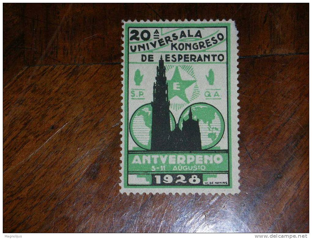 Esperanto,Internacia Lingvo,Vignette,Stamp,Label,Antverpeno Kongreso,Antwerp Holland Congress,Netherlands,vintage - Esperanto