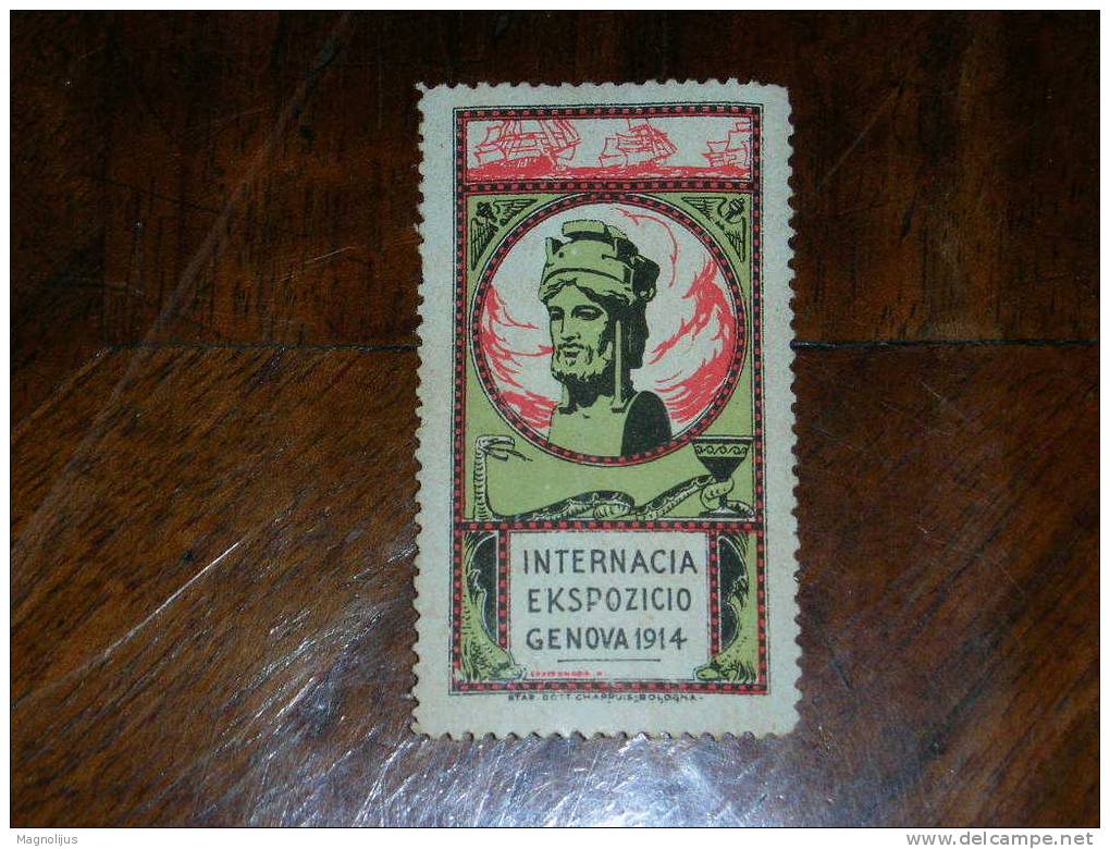 Esperanto,Internacia Ekspozicio,International Exposition,Genova,Italy,Vignette,Stamp,Label,Snake,vintage - Esperanto