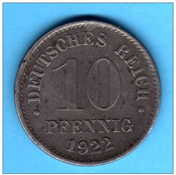 1ª G.m. - WWI    10 Pfennig 1922 J   Fe   KM20   ALEMANIA GERMANY DEUTSCHLAND - Otros & Sin Clasificación