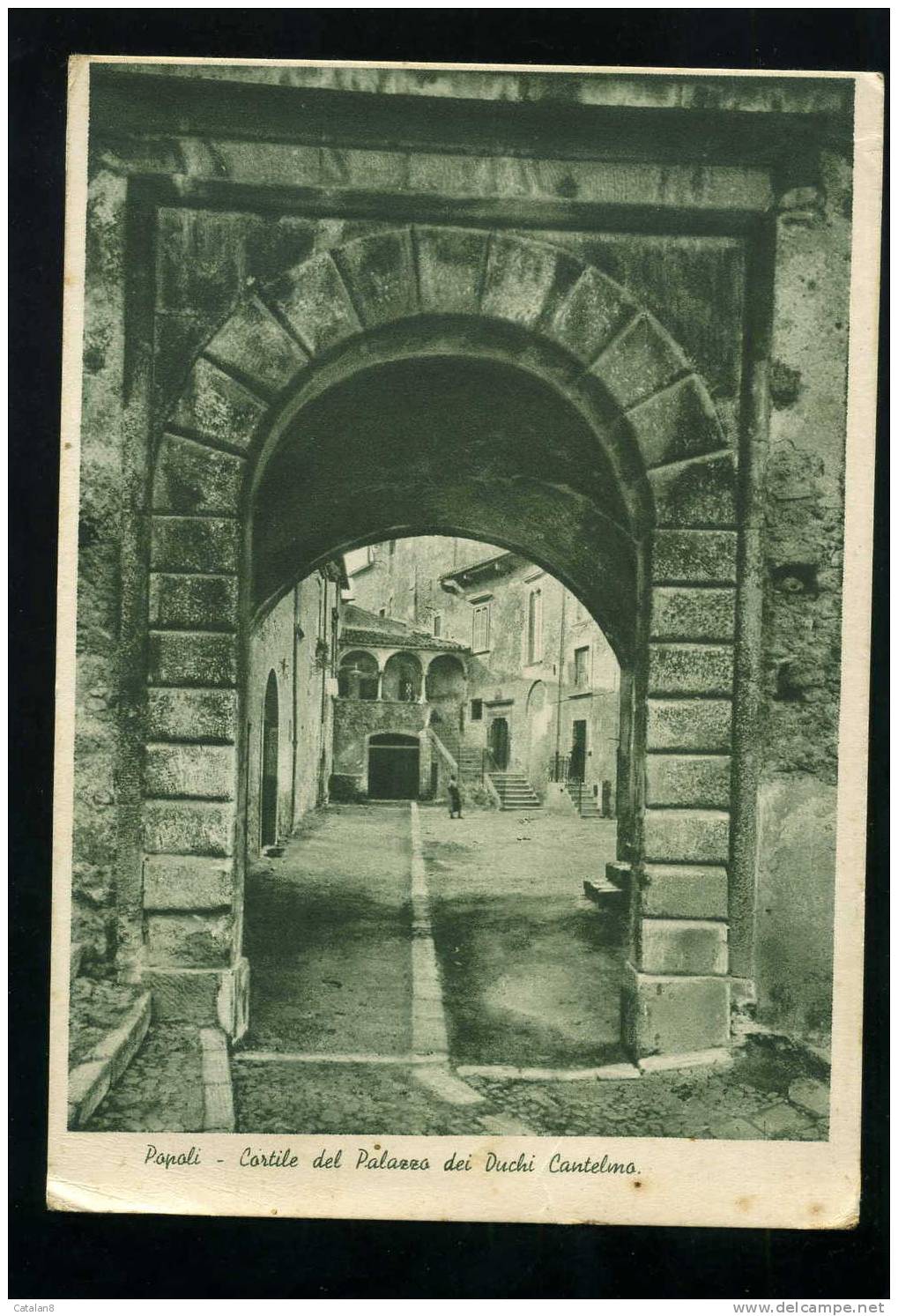 S1513 CARTOLINA ILLUSTRATA ABRUZZO PESCARA POPOLI CORTILE PALAZZO DUCHI CANTELMO FG.V. 1936 - Pescara