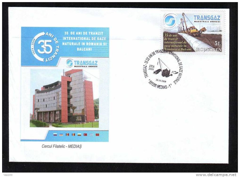 Gaz : Oblitération 2009  Medias, Roumanie. Env. Commemorative Voyagée,  – Gaz  Obliteration Stamps Concordante Romania. - Gas