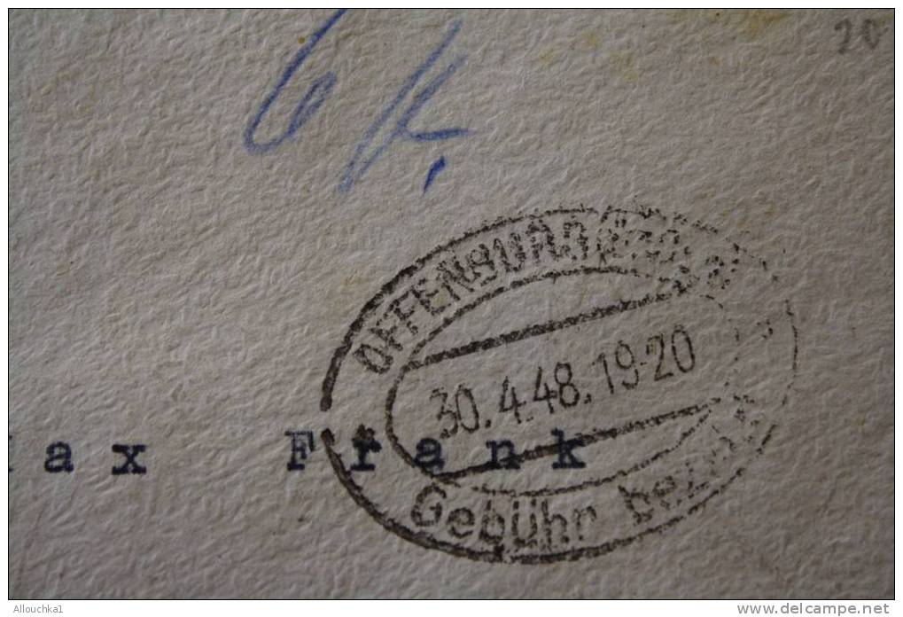 30-4-1948 DEUTSCHE REPUBLIQUE FEDERALE ALLEMAGNE CACHET A DATE DE  OFFENBURG LETTRE LETTER MARCOPHILIE DECES - Briefe U. Dokumente