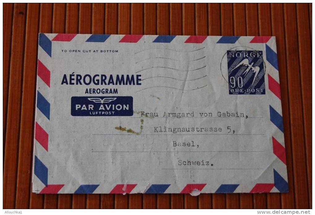 1957 AEROGRAMME AEROGRAM PAR AVION LUFTPOST LETTRE LETTER MARCOPHILIE POUR BASEL SUISSE SCHWEIZ - Covers & Documents