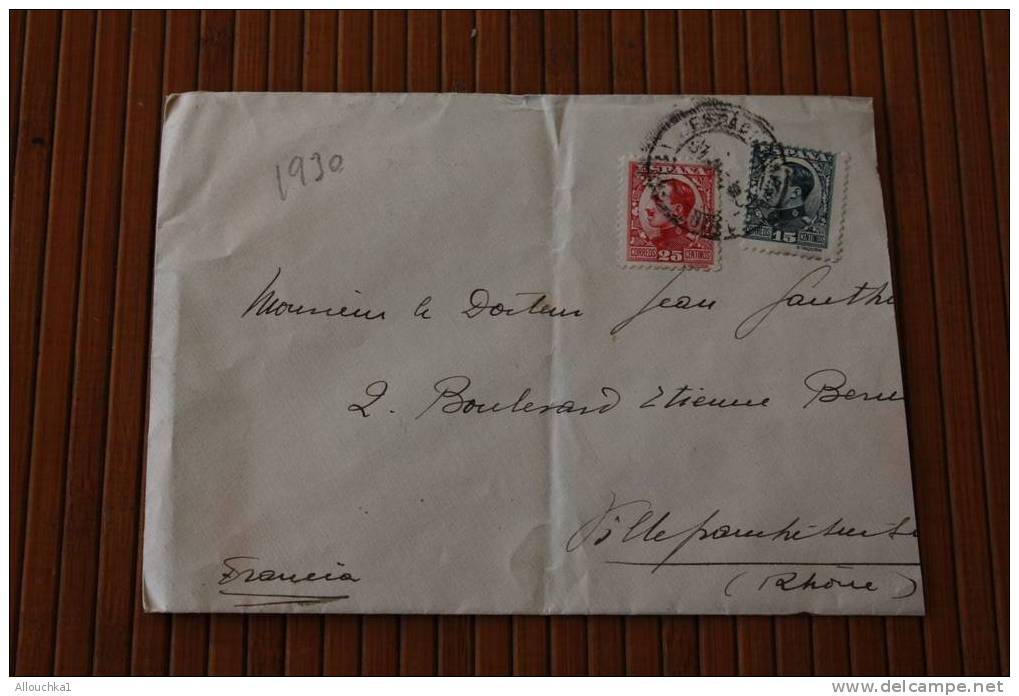 1930 LETTRE LETTER  DE BARCELONA  ESPANA  P/VILEFRANCHE SUR SAONE FRA MARCOPHILIA OMEC FLIERS - Covers & Documents