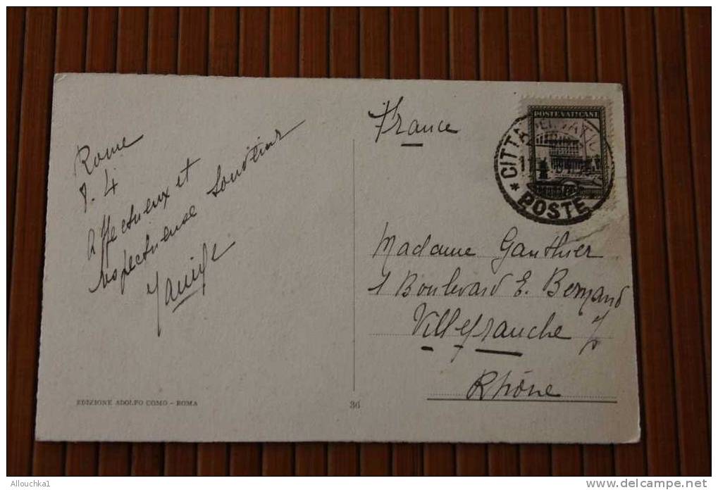 1934 LETTRE  CITA DEL VATICAN S/ CPA CARD ROMA ARCO DI COSTANTINO E COLOSSEO   P/ VILLEFRANCHE S/ SAONE MARCOPHILIA OMEC - Brieven En Documenten