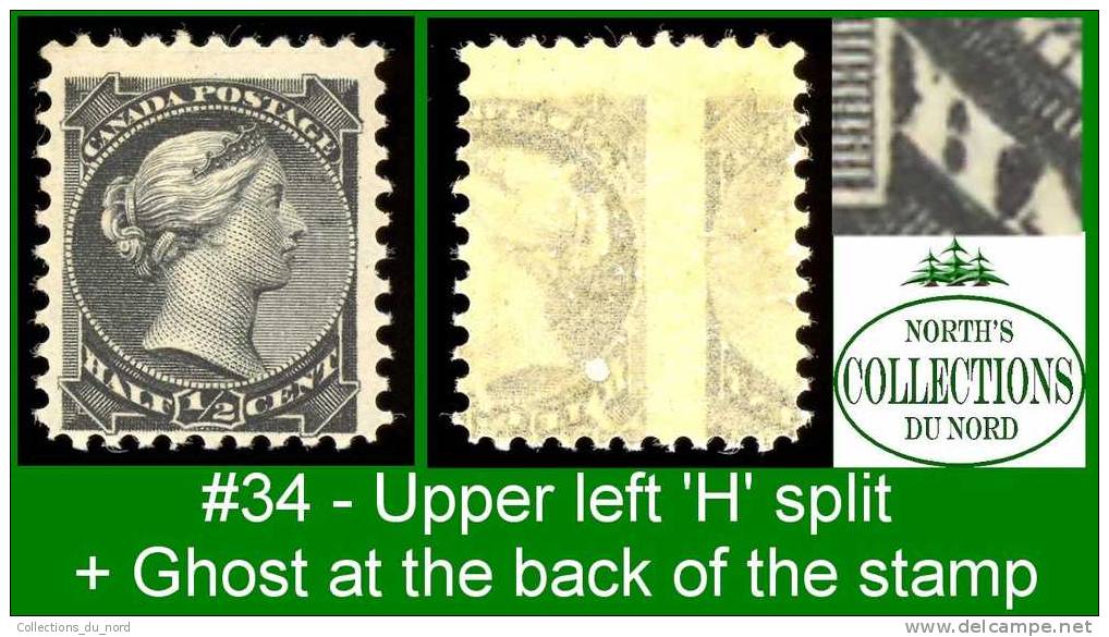 Canada ULTRA RARE (Unitrade & Scott # 34 Split Upper Left 'H' + Ghost) (Mint N/H) F - Neufs