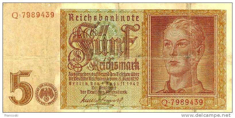 -Germania - 5 Marchi - Mark - 1942  - Germany * Reichsbanknoten * WII * - Andere & Zonder Classificatie