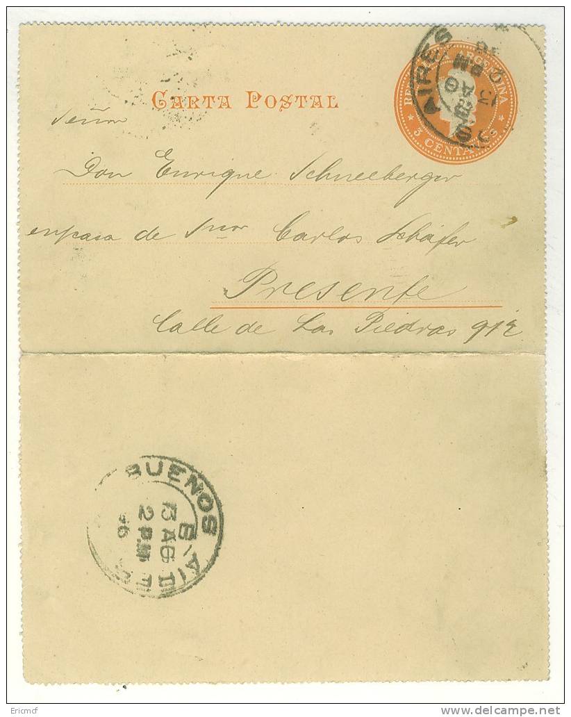 Argentina 1896 3c Postal Stationery Letter Card Used - Entiers Postaux