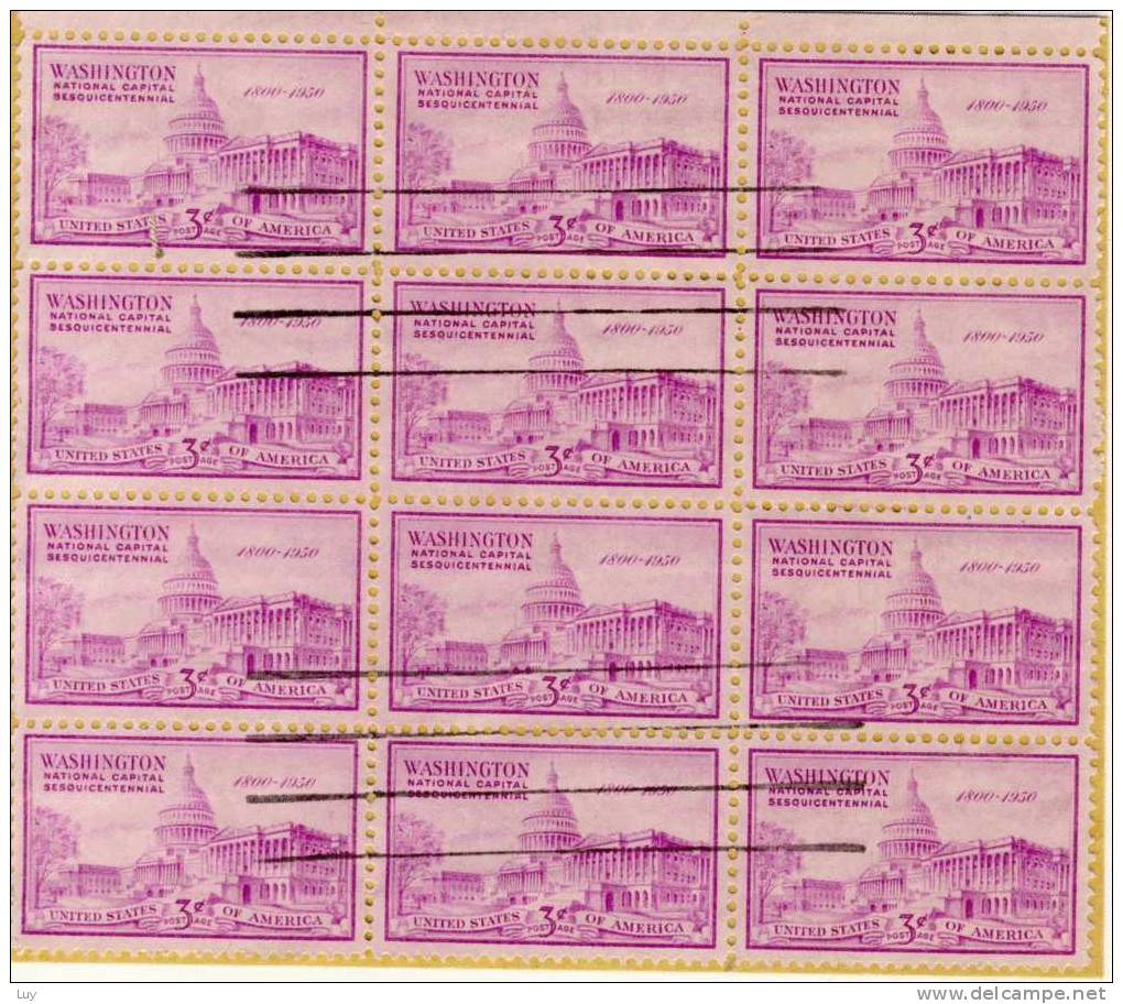 United States - National Capital 1950 - Scott 992 (o) Block Of 12 Stamp On Piece - Stroken En Veelvouden