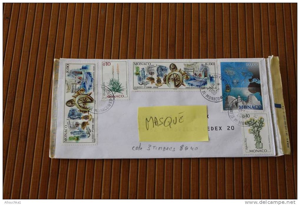 LETTRE RECOMMANDE:MONACO FONTVIEILLE P/ MARSEILLE COTE DES TIMBRES 8 EUROS 40 EN OBLITERES MARCOPHILIE OMEC MANUELS 2000 - Vide