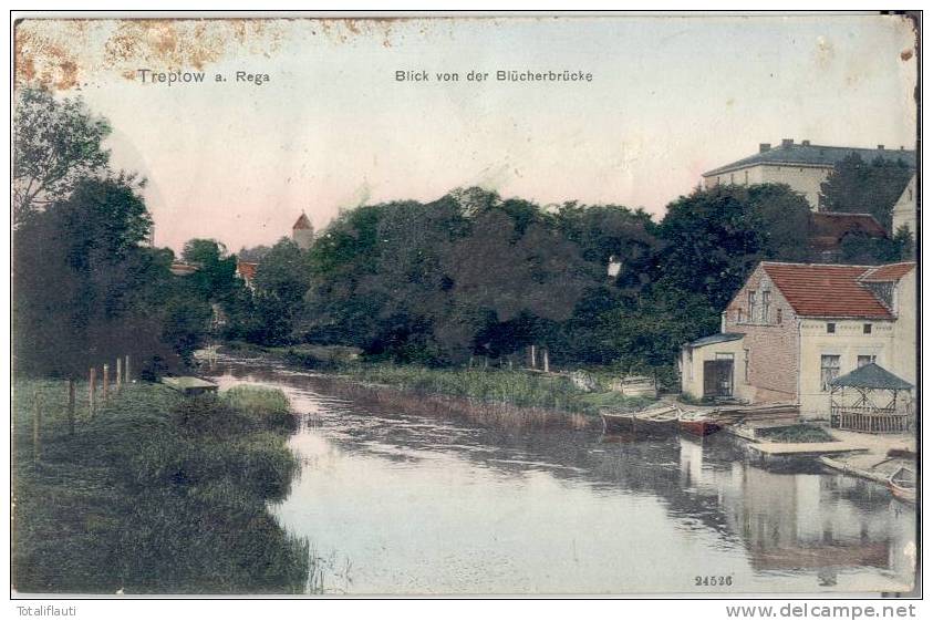 Treptow Rega Color Blick Von Der Blücherbrücke Trzebiatów 25.07.1909 Gelaufen - Pommern