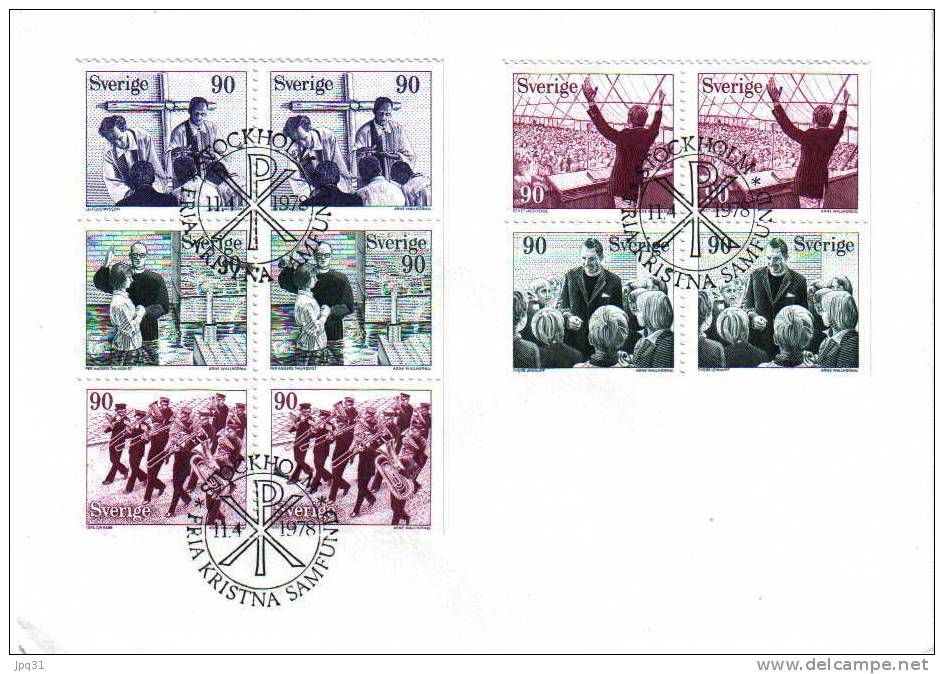 Enveloppe 1er Jour Suède No 999-1003 - Stockholm  11/4/78 - Eglises Chrétiennes Libres - FDC