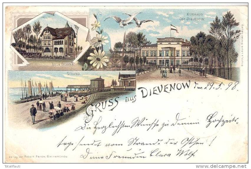 Gruß Aus Dievenow Color Litho Villa Silvana Kurhaus Strand Dziwnow 2.5.1898 Gelaufen Wolin - Pommern