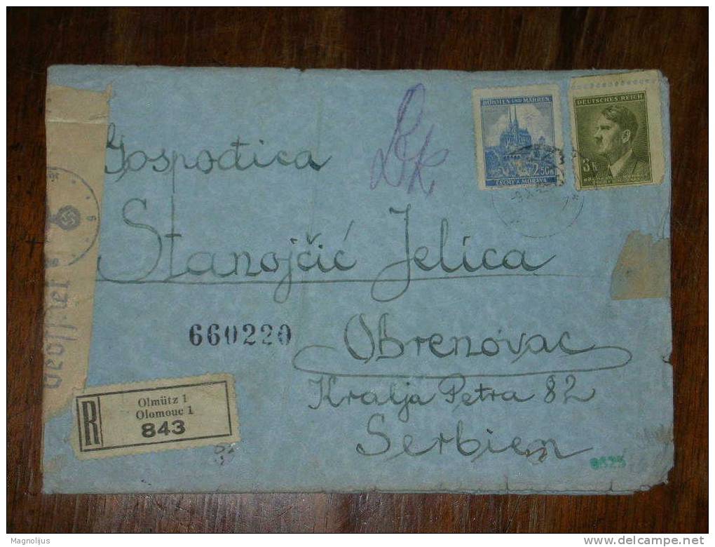 R!R!,Nazi Germany Occupation Of Ceskoslovakia,Bohmen Und Mahren,Cover,Olomouc R Label,Censored Swastica Adler,Gepruft - Covers & Documents