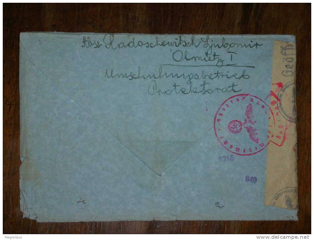 R!R!,Nazi Germany Occupation Of Ceskoslovakia,Bohmen Und Mahren,Cover,Olomouc R Label,Censored Swastica Adler,Gepruft - Storia Postale