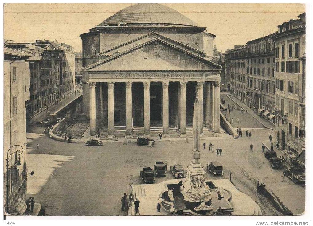 ROMA - IL PANTHEON -  B/N VIAGGIATA  1953  - ANIMATA E VETTURE D'EPOCA -  TIMBRO POSTE AMB.  ROMA VENEZIA - Pantheon