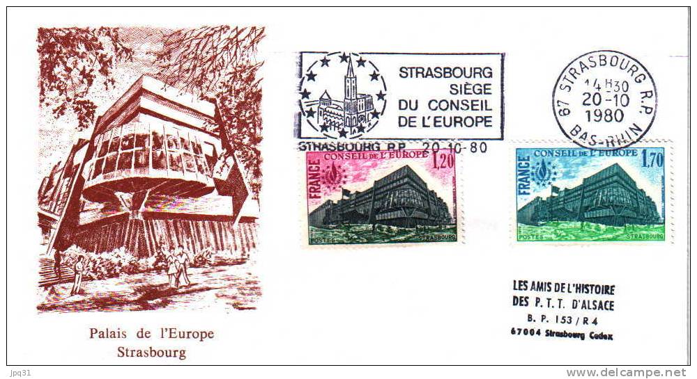 2 Enveloppes Avec Flamme Strasbourg Siège Du Conseil De L'Europe - Strasbourg 20-10-80 - EU-Organe