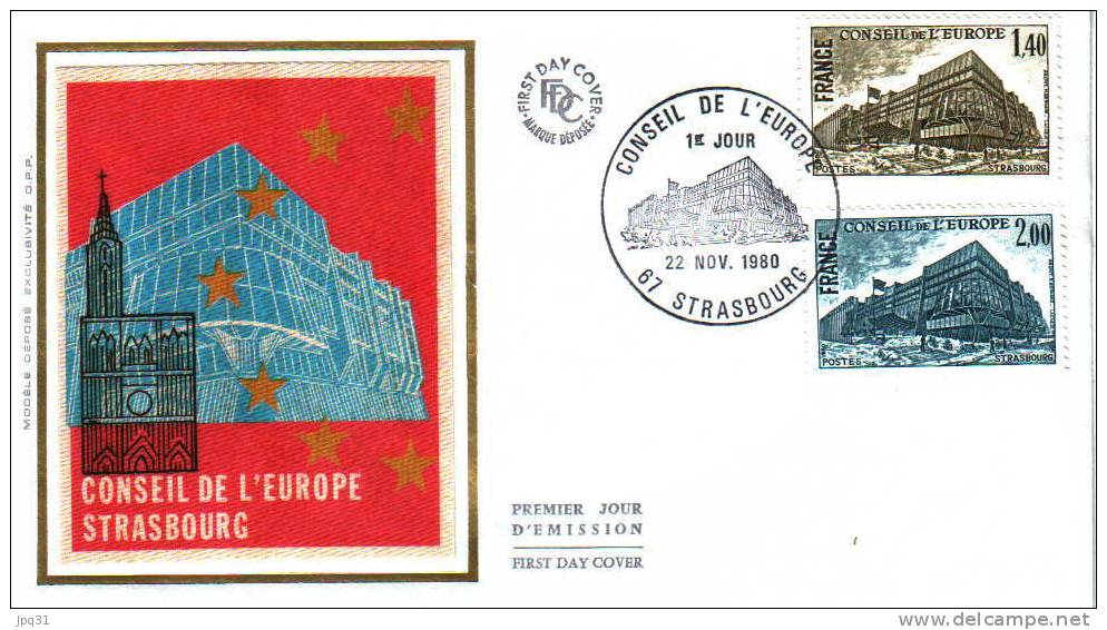 Enveloppe + Carte 1er Jour Timbres Conseil De L´Europe 1980 - Strasbourg 22-11-80 - Institutions Européennes