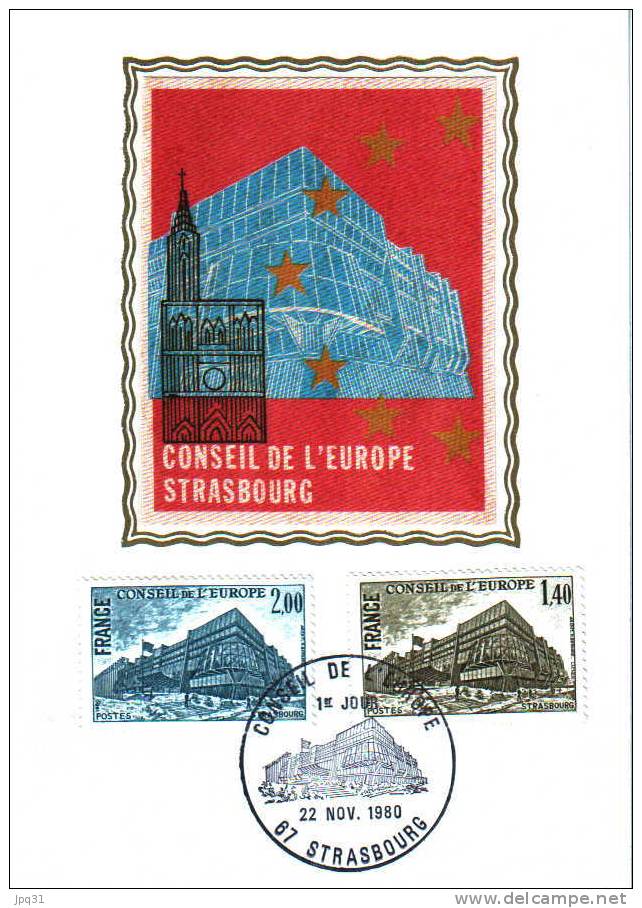 Enveloppe + Carte 1er Jour Timbres Conseil De L´Europe 1980 - Strasbourg 22-11-80 - Institutions Européennes