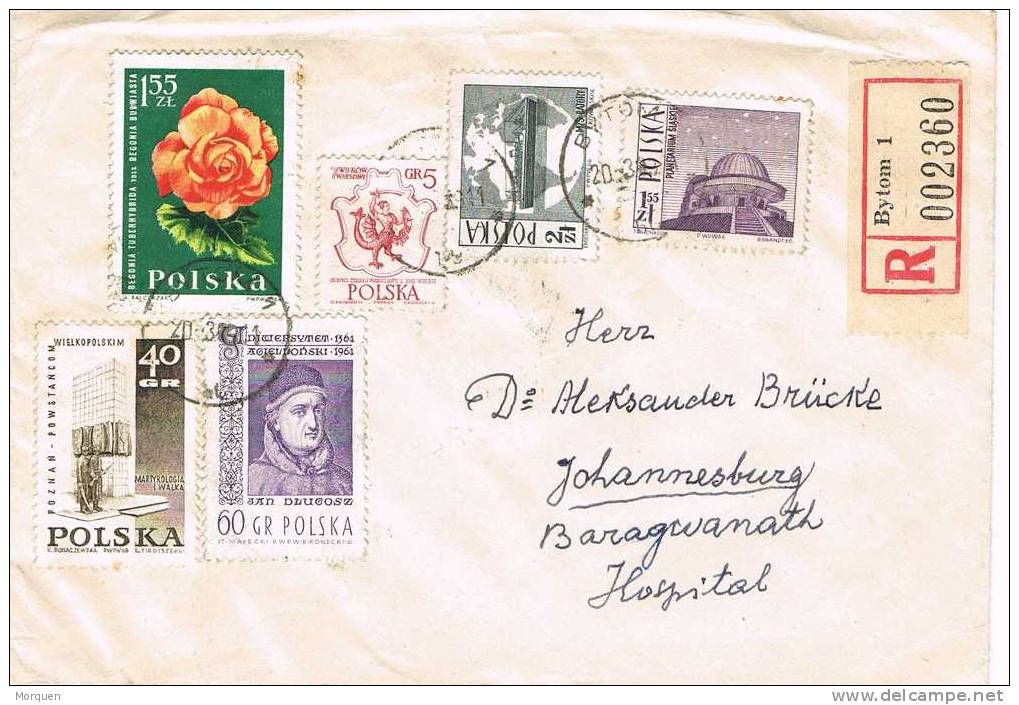 Carta Certificada BYTOM (Polonia) 1969 A Sudafrica - Brieven En Documenten