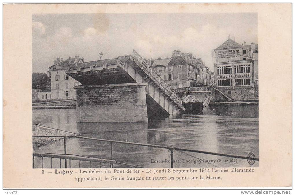 Cpa Du 60 - Lagny - Les Débris Du Pont De Fer- Le Jeudi 3 Septembre 1914..... - Attichy