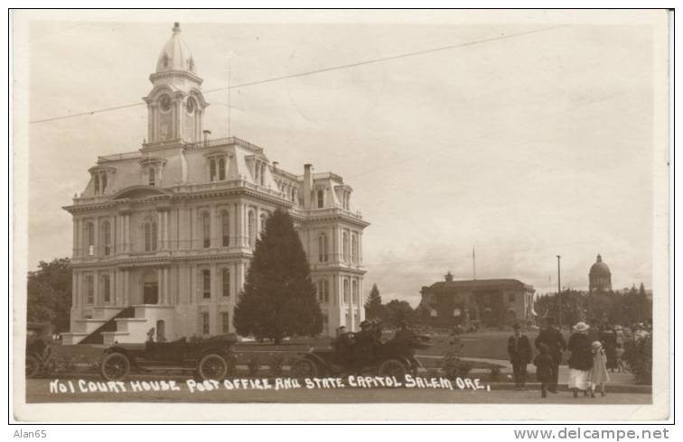 Salem OR, Court House Post Office And State Capitol On C1910s/1920s Vintage Real Photo Postcard - Salem