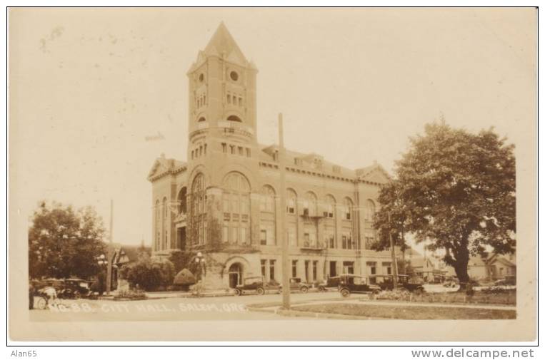 Salem OR City Hall Building Architecture, Auto, On C1910s Vintage Real Photo Postcard - Salem