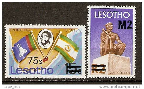 LESOTHO 1980 2 Overprinted Surcharged Revalued MNH Stamps - Lesotho (1966-...)