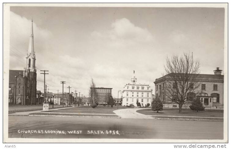 Salem OR Church Street Looking West, Architecture, On C1910s Vintage Real Photo Postcard - Salem