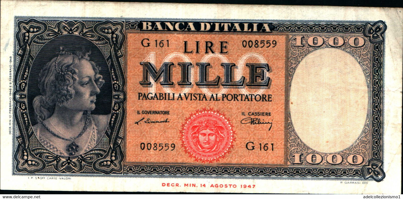 1786)splendida Banconota Da 1000 Lire  Italia(medusa) Del 10-2-1948  Vedi Foto - 1000 Lire