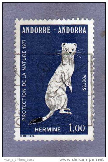 ANDORRE FRANCAIS TIMBRE N° 260 OBLITERE PROTECTION DE LA NATURE ANIMAUX L HERMINE - Oblitérés