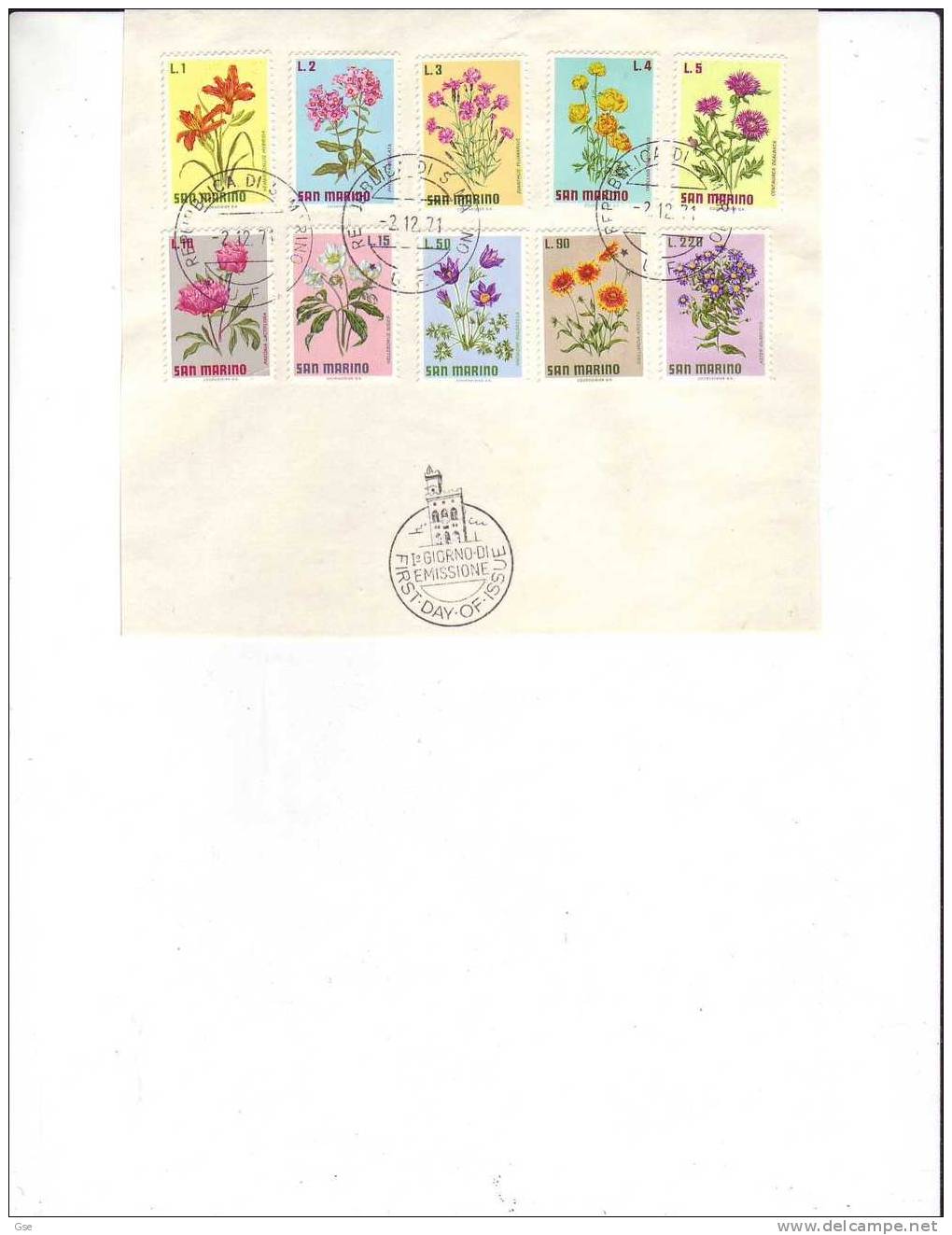 S: MARINO 1971 - Sassone 836/45° Usati - Fiori Su Frammento - Used Stamps