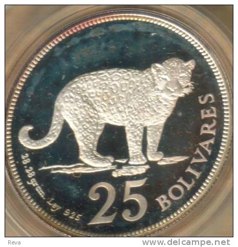 VENEZUELA 25 BOLIVARES JAGUAR ANIMAL FRONT EMBLEM BACK 1975 PROOF AG SILVER SCARCE KM? READ DESCRIPTION CAREFULLY!!! - Venezuela