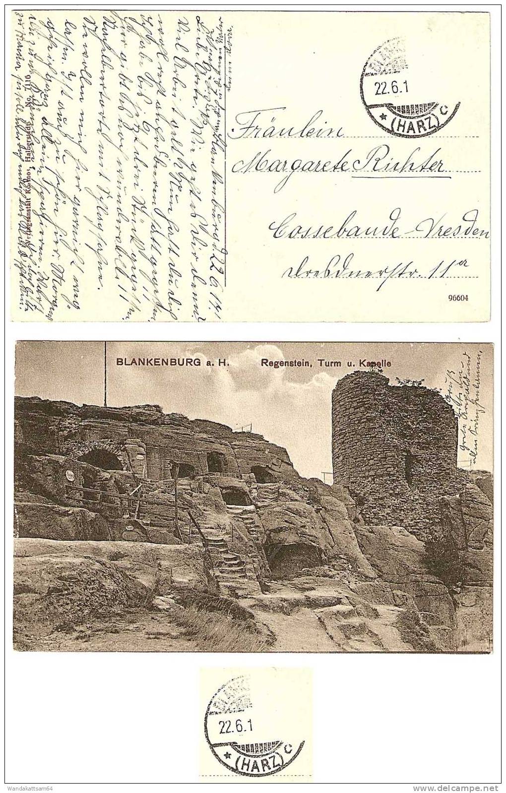 AK 96604 BLANKENBURG A. H. Regenstein Turm U. Kapelle 22.6.1 BLANKE  * (HARZ) C Mehr Nicht Erkennbar Briefmarke Entfernt - Blankenburg