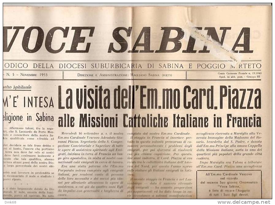 MAGLIANO SABINA - VOCE SABINA - PERIODICO 1953 - Riviste & Cataloghi