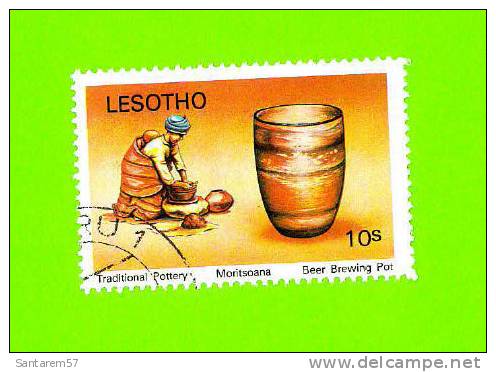 Timbre Oblitéré Used Mint Stamp Selo Carimbado Traditional Pottery Moritsoana Beer Brewing Pot 10s LESOTHO - Lesotho (1966-...)