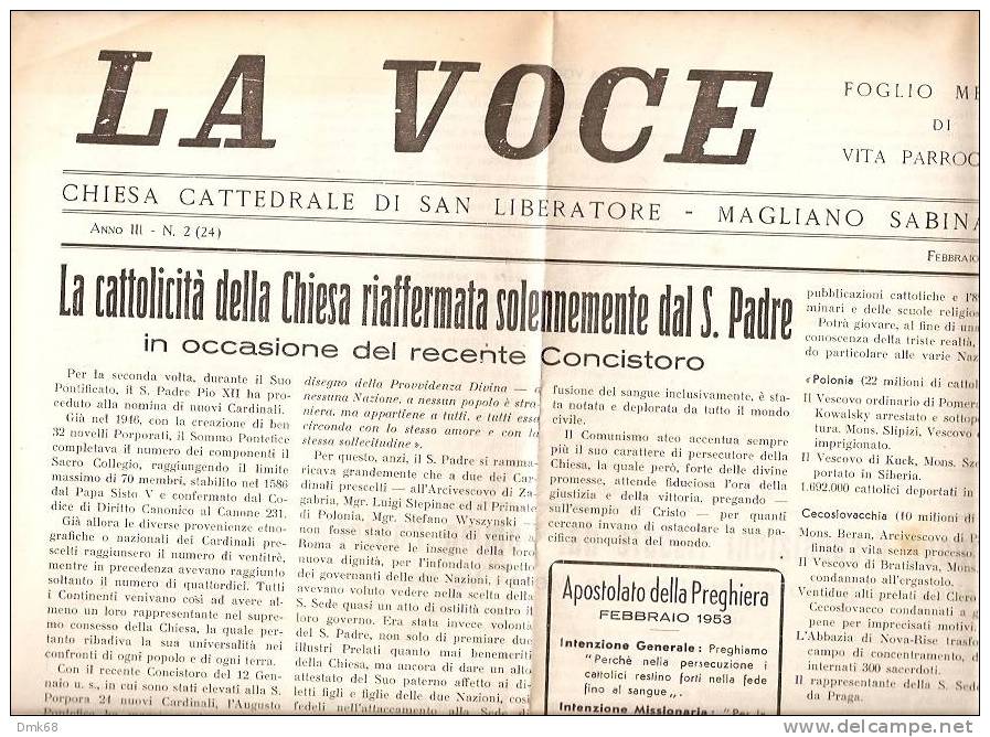 MAGLIANO SABINA - VOCE SABINA - PERIODICO 1953 - Zeitschriften & Kataloge