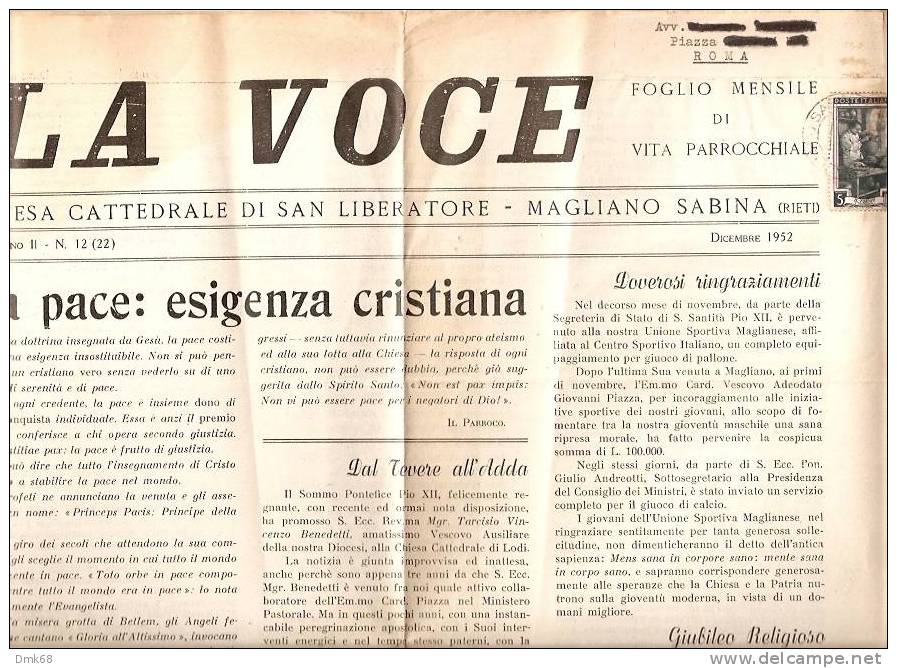 MAGLIANO SABINA - VOCE SABINA - PERIODICO 1952 - Riviste & Cataloghi