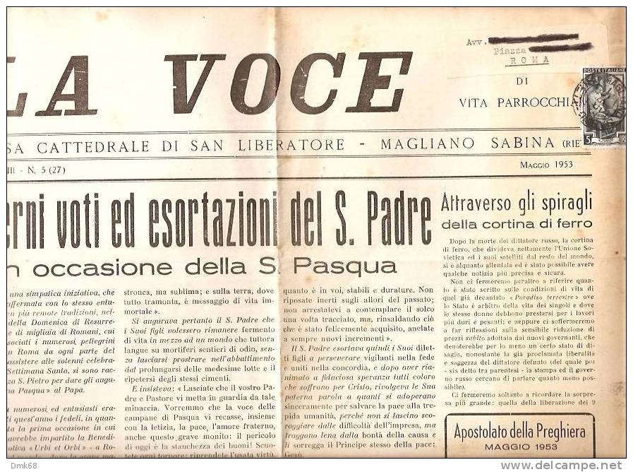 MAGLIANO SABINA - VOCE SABINA - PERIODICO 1953 - Magazines & Catalogues