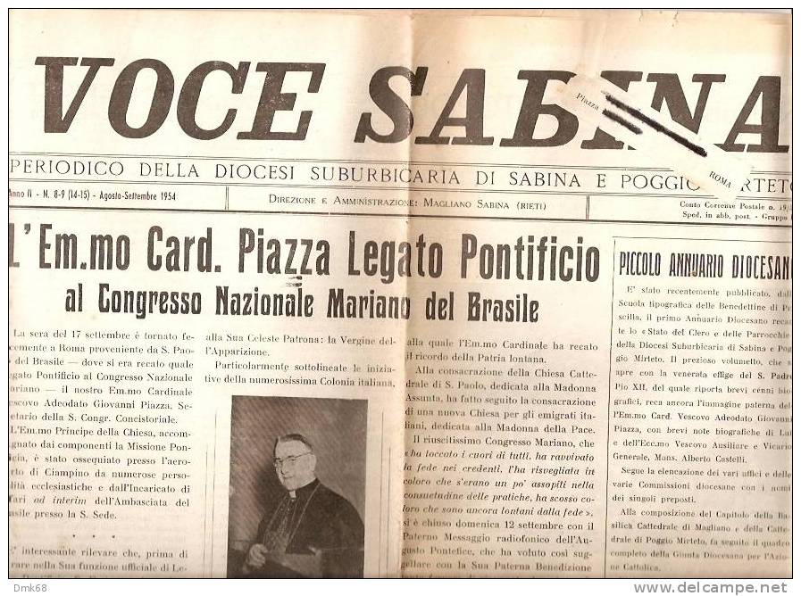 MAGLIANO SABINA - VOCE SABINA - PERIODICO 1954 - Magazines & Catalogues